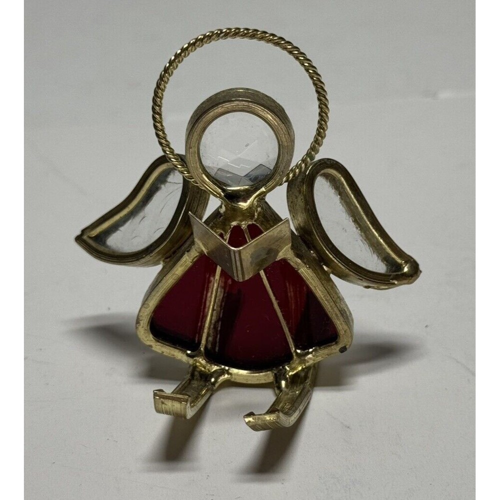 VTG Stained Glass Jewel Guardian Angel Skier Ornament Figurine Christmas Holiday